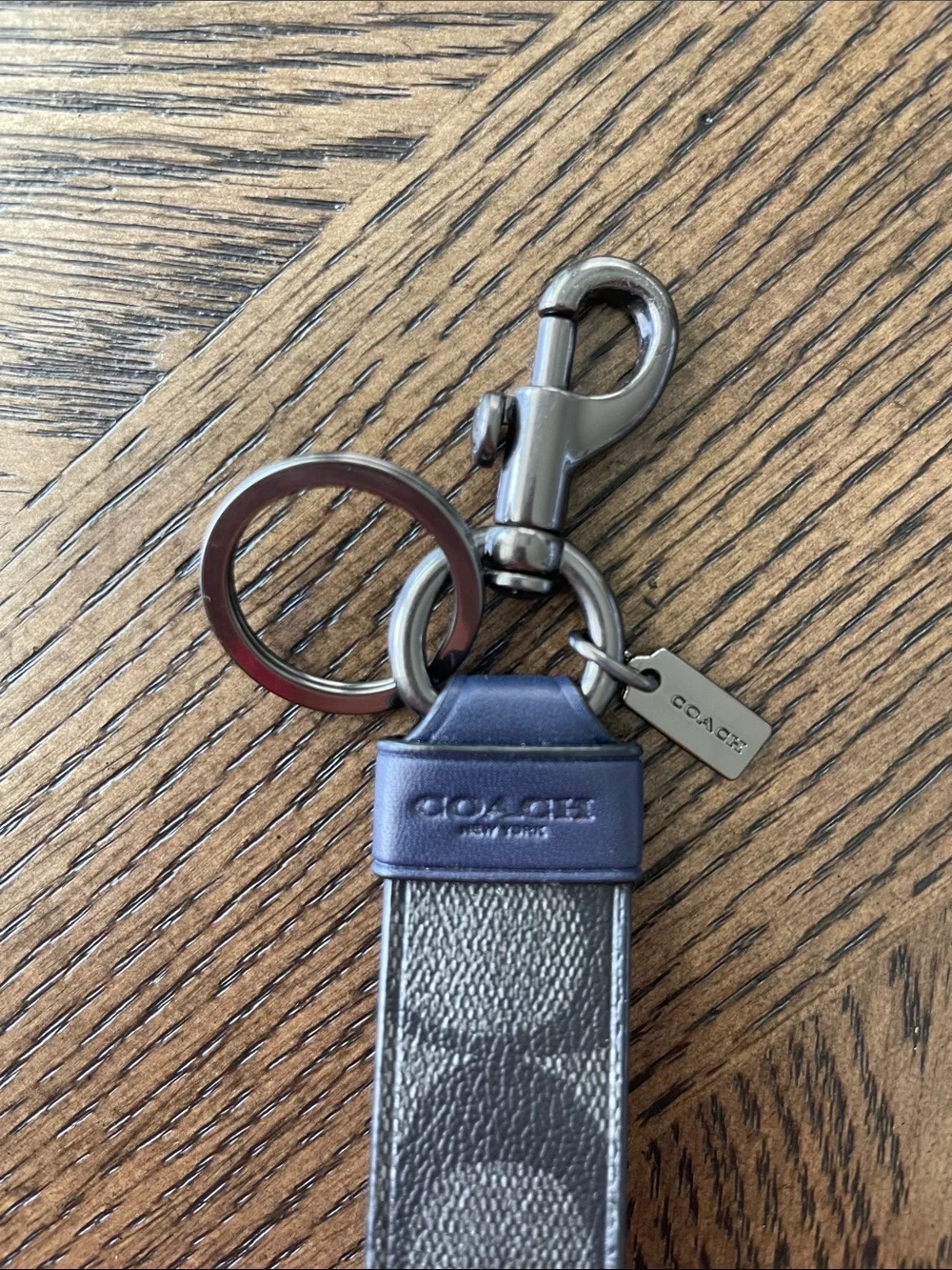 Coach Navy Signature Canvas Key Fob with Gunmetal Hardware